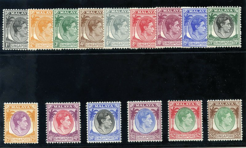 Singapore 1948 KGVI set complete MLH. SG 1-15. Sc 1-20.