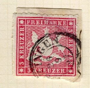 GERMANY WURTTEMBERG; 1863 early classic perf issue 3k. Postmark Piece