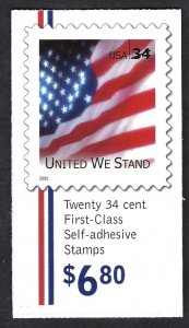 United States #3549Bc-d (BK287) 34¢ Flag (2002). Vending booklet of 20. MNH