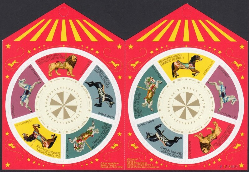 VINTAGE CAROUSELS =  ATTRACTION = One Booklet of 10 stamps Canada 2022 MNH
