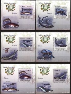 {131} Mozambique 2010 Whales 6 S/S Deluxe MNH**