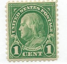 US #623 1c Franklin green (MNH) CV $0.35