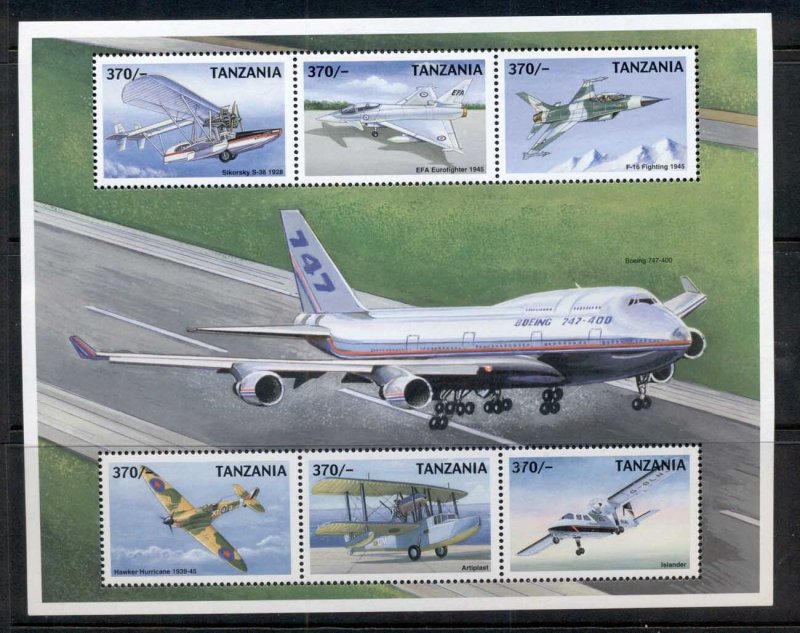 Tanzania 1999 Airplanes sheetlet 6 Boeing 747 MUH