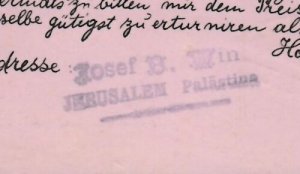 Jerusalem 1907 - Germany Levant post Office in Palestine send by JOSEF B. WIN