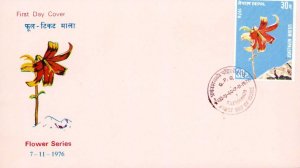 Postal History Nepal FDC Lilly #321 324 SG 339 Plants Flowers 1976