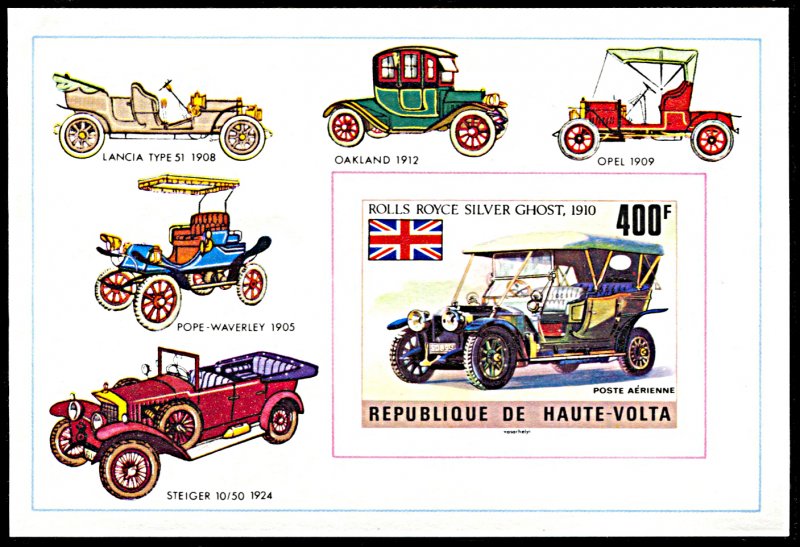 Upper Volta C208, MNH imperf., Rolls Royce Silver Ghost Car souvenir sheet