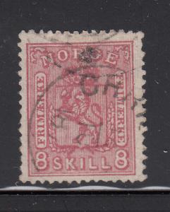 Norway 1867-68 used Scott #15 8s Coat of Arms - clearer impression