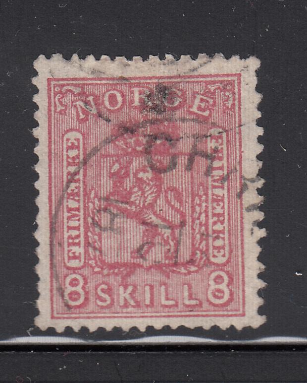 Norway 1867-68 used Scott #15 8s Coat of Arms - clearer impression