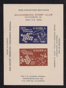 1962 Wilkinsburg Souvenir Sheet, Full Original Gum, MNH- SOLD OUT! Funny!