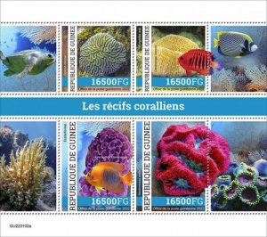 Guinea - 2022 Coral Reefs, Knobby Brain Coral - 4 Stamp Sheet - GU220102a