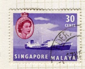 SINGAPORE; 1950s early pictorial QEII issue fine used 30c. value