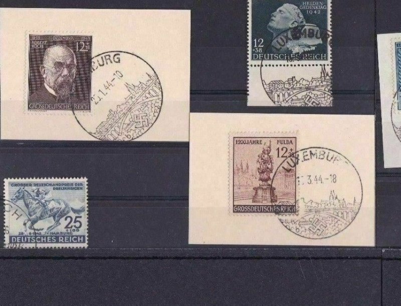 LUXEMBOURG CANCELS ON GERMAN THIRD REICH STAMPS ON PIECE       R2625