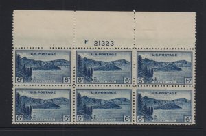 1934 Crater Lake 6c blue Sc 745 MNH plate block of 6 National Park (S1 