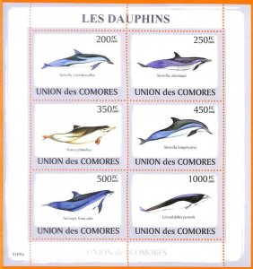 A5600 - COMOROS - ERROR, 2009, MISPERF MINIATURE SHEET: Dolphines, Marine Life