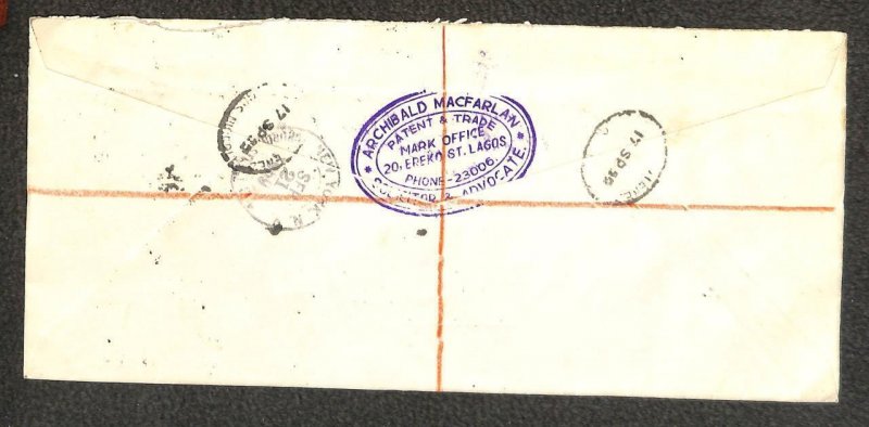 NIGERIA 81 // 87 STAMPS MARKS & CLERK LAGOS REGISTERED COVER 1959