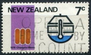 New Zealand Sc#594 Used, 7c lil & multi, Anniversaries and Metrication (1976)