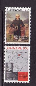 Suriname-Sc#598-9-unused NH set-Maps-Father Petrus Donders-1982-