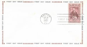 1957 FDC, #1097, 3c Lafayette, Stars & FDI - Easton PA