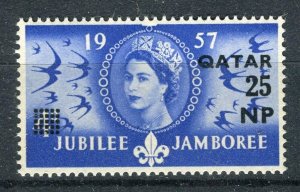 QATAR; 1957 early QEII surcharged issue Mint hinged 25np. value