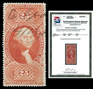 Scott R100c 1863 $25.00 Fully Perforated Revenue Used VF Cat $250 with PSE CERT!