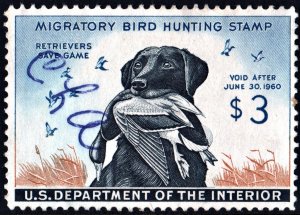 RW26 $3.00 Labrador with Mallard Duck Stamp (1959) Used