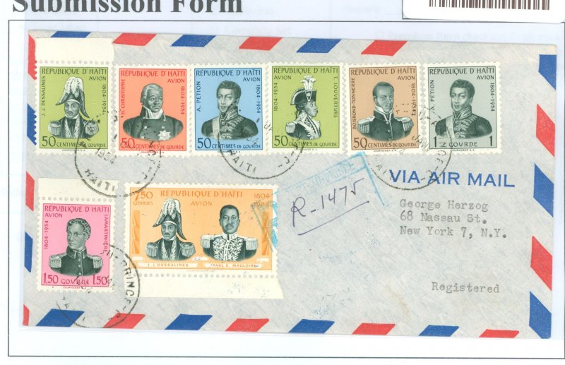 Haiti  1954 Reg. Air to NY Stamp Dealer