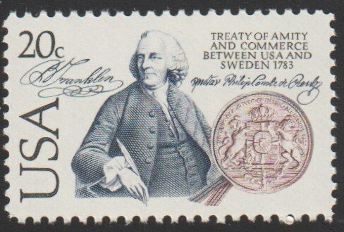 SC# 2036 - (20c) - US Sweden Treaty, MNH Single