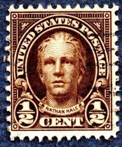 US Scott #653 1/2c Nathan Hale (1929) Used