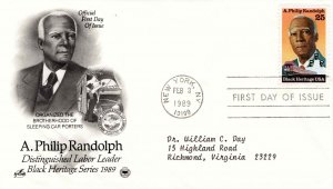 USA 1989 FDC Sc 2402 Artcraft PCS Cachet A Philip Randolph First Day Cover