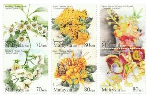 MALAYSIA 2016 SCENTED FLOWERS Series II Set of 6V vert pairs SG#2132-21 MNH