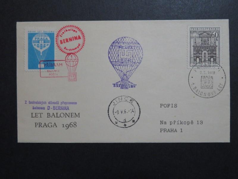 Czechoslovakia 1968 Balloon Cover w/ Blue Poster Stamp - Z8817 