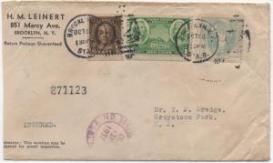 { US Insured Cover H. M. Linert Brooklyn, NY Oct 18, 1937 to Dr. T. J. Dredge NJ