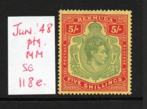 BERMUDA SG118e 5/- June 48 Ptg. lightly hinged condition.