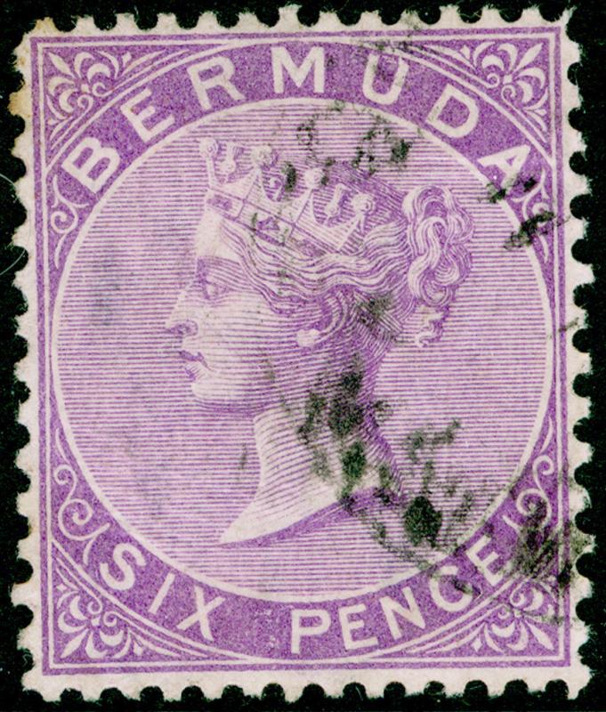 BERMUDA SG10a, 6d bright mauve, USED. Cat £22. WMK CC. PERF 14.