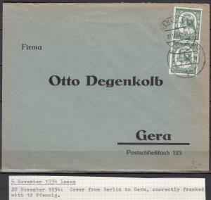 Germany - 27.11.1934 6pf Schiller as MeF on cover Berlin - Gera (1978)