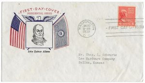 1939 Prexie Coil FDC, #845, 5c James Monroe, Fidelity P-5