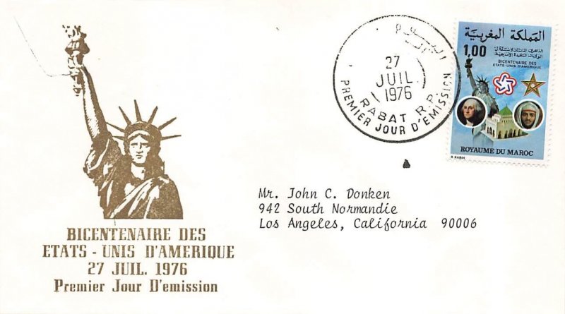 MOROCCO - Statue of Liberty FDC 1976 - Unknown cachet