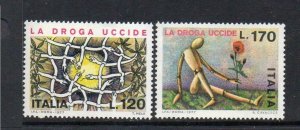 Italy 1977 MNH Stamps Scott 1254-1255 Fight against Drugs Snakes Flowers Health