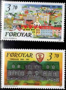 FAROE ISLANDS Scott 222-223 MNH** Torshavn town set 1991