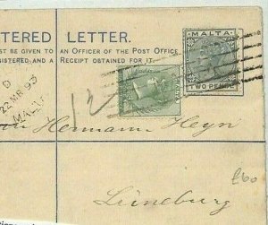 MALTA British Commonwealth QV Registered Stationery 1893 {samwells-covers}AB229
