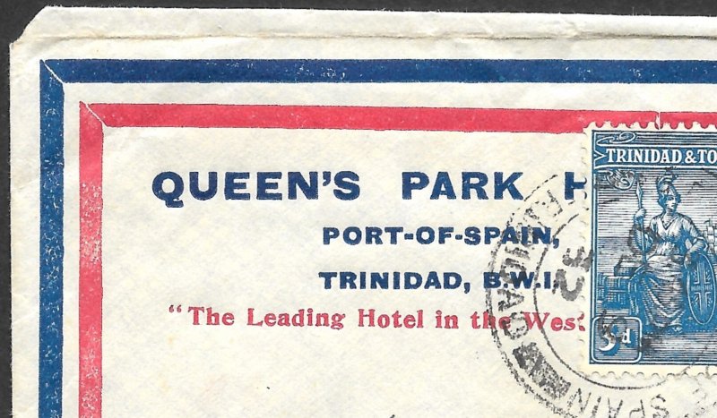 Doyle's_Stamps: 1932 Trinidad & Tobago Queens Park Hotel Cover