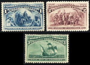 230-32, Mint NH F-VF 1-3¢ Columbians SCV $160 - Stuart Katz