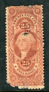 USA; 1870s classic early Washington Revenue issue used 25c. value