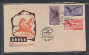 Ifni  #90/#92-93  (1960 Birds issue) on unaddressed cachet FDC