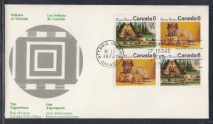 Canada Scott 567a Blk 4 FDC - Algonkian Indians