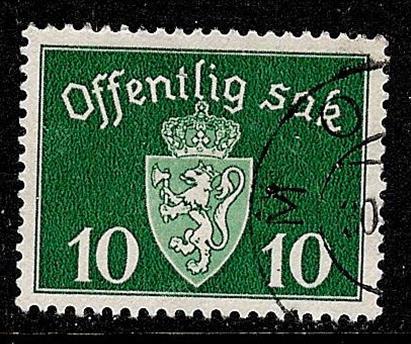 Norway Scott O35 Used. 1939-47 Official Issue