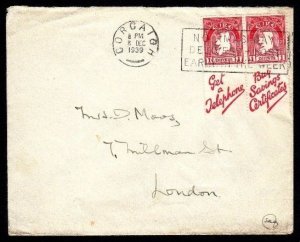 1939 Commercial cover from Cork to London with 1d Booklet pair