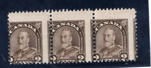 Canada #166 Mint Never Hinged Misperf Strip Of Three Variety