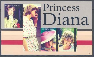 UGANDA  PRINCESS DIANA 50th BIRTH  ANNIVERSARY IMPERFORATED SHEET I MINT NH