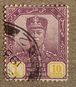 Malaya Johore 1922 10c Sultan Ibrahim, used. Scott 110, CV $0.25. SG 112